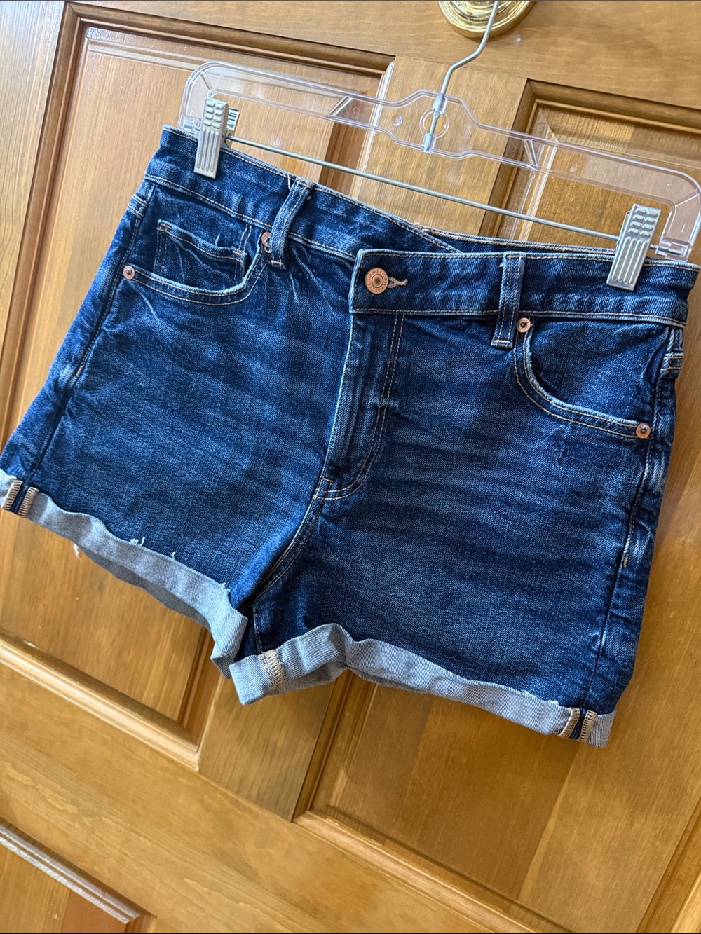 American Eagle Outfitters Dark Blue Rolled Hem Denim Shorts